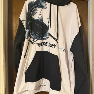 Graphic Hoodie with Fish Design - Black and White